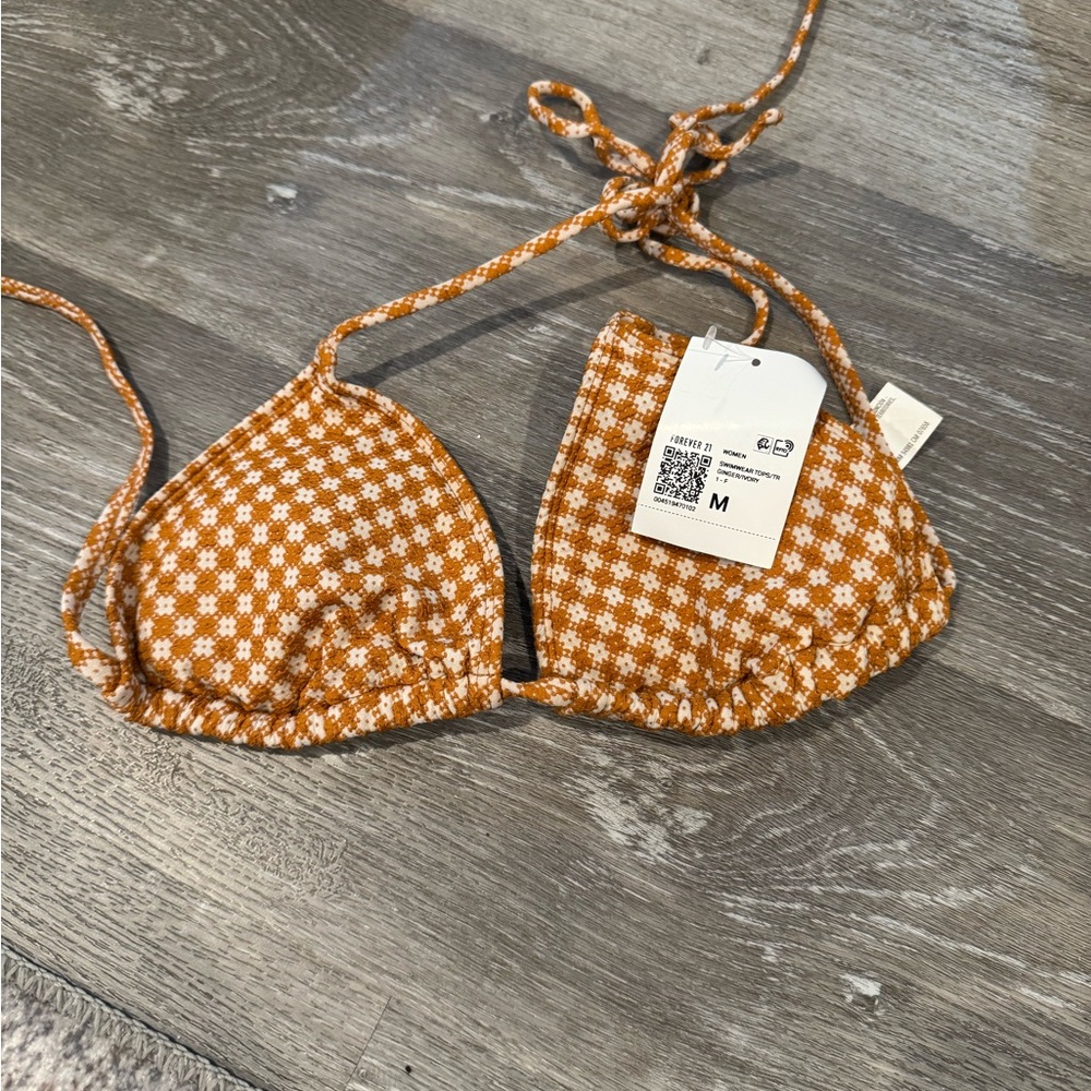 NWT Forever 21 Orange and White Floral Triangle Bikini Top